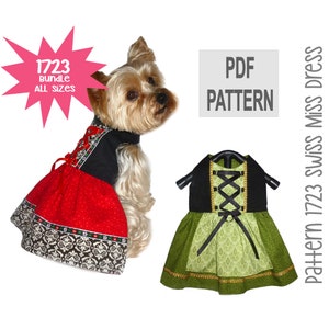 Swiss Miss Dog Dress Sewing Pattern 1723 - Bavarian Dog Costume - Octoberfest Dog - Dog Pet Costume - Dog Cat Pet Apparel - Bundle All Sizes