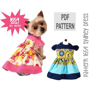 Sydney Dog Dress Pattern 1654 | Bundle All Sizes | Ruffle Shoulder DIY Dog Dress | Spring Pet Clothes | Girl Dog Harness PDF Sewing Pattern