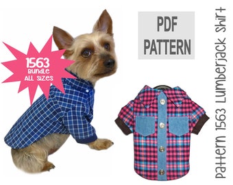 Lumberjack Dog Shirt Sewing Pattern 1563 - Small Dog Clothes Patterns - Flannel Dog Shirts - Dog Clothing - Pet Shirts - Bundle All Sizes