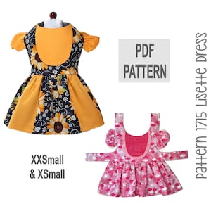 Lisette Hundekleid PDF Schnittmuster 1715 | XX Small - XS | Party Dog Kleid mit Latz Front & Rock mit Kontraststreifen | DIY Hundebekleidung