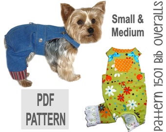 Dog Bib Overalls Sewing Pattern 1501 - Dog Jeans - Pet Dog Pants - Pet Bib Overalls - Dog Harnesses - Dog Clothes Sewing Patterns - Sm & Med