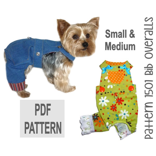 Dog Bib Overalls Sewing Pattern 1501 - Dog Jeans - Pet Dog Pants - Pet Bib Overalls - Dog Harnesses - Dog Clothes Sewing Patterns - Sm & Med