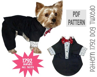 Dog Tuxedo Sewing Pattern 1792 - Tenue de mariage pour chien - Costumes pour chien - Vestes de mariage pour chien et chat - Modèles de vêtements pour chat et chien - Bundle Toutes les tailles