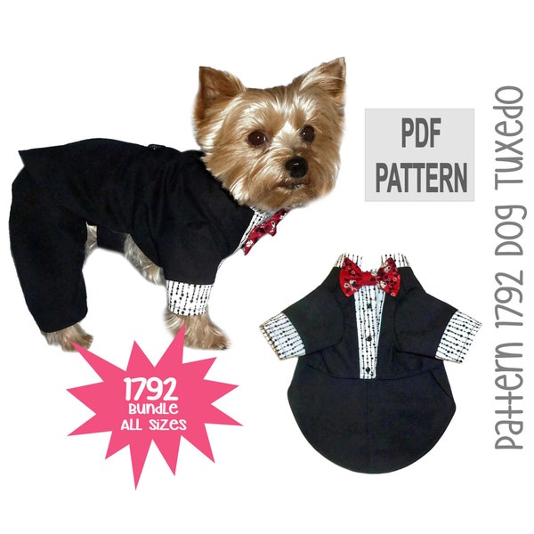 Dog Tuxedo Sewing Pattern 1792 - Dog Wedding Attire - Dog Suits - Dog Cat Wedding Jackets - Cat and Dog Clothes Patterns - Bundle All Sizes