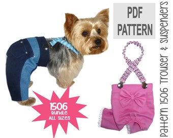 Dog Pants Sewing Pattern 1506 - Dog Clothes Patterns - Dog Jeans Pattern - Dog Suspenders - Pet Clothes - Dog Clothing - Bundle All Sizes