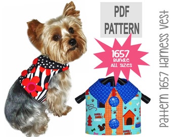 Dog Harness Sewing Pattern 1657 - Dog Clothes Patterns - Pet Dog Vests - Small Dog Shirts - Dog Pet Apparel - Pet Harness - Bundle All Sizes