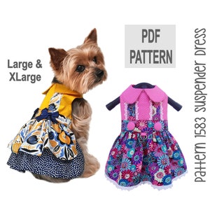 Suspender Dog Dress Sewing Pattern 1583 | Large-XLarge | DIY Dog Dress with Double Skirt, Faux Suspenders & Lace Trim | PDF Instant Download