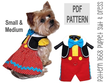 Puppet Dog Dress and Dog Suit Sewing Pattern 1668 - Dog Costume Patterns - Dog Clothes Sewing Patterns - Pet Clothes Patterns - Sm & Med