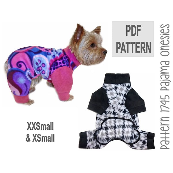 Dog Pajamas Onesie Sewing Pattern 1745 - Dog Onesies - Dog PJs - Small Dog Pajamas - Dog Pajama Patterns - Dog Winter Clothes - XXSm & XSm