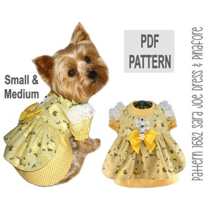 Robe pour chien PDF Patron de couture 1682 | Petit - Moyen | Ensemble salopette et robe pour petit chien | Patron de robe pour chien yorkshire chihuahua avec dentelle et noeud
