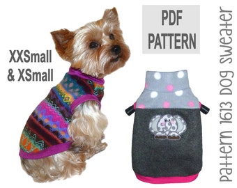 Dog Sweater Sewing Pattern 1613 - Dog Cat Clothes Patterns - Small Pet Dog Sweaters - Designer Dog Clothes - Small Dog Shirts - XXSm & XSm