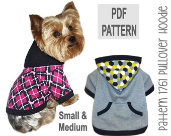 Patrón de costura con capucha para perros 1761 - Patrones de ropa para perros - Chaquetas para perros - Suéteres para perros - Sudaderas para perros - Abrigos para perros para mascotas - Camisas para perros - Sm & Med