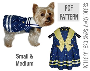 Ships Ahoy Sailor Dog Dress Sewing Pattern 1623 - Nautical Dog - Dog Sailor Outfit - Dog Sailor Costume - Dog Clothes Patterns - Sm & Med