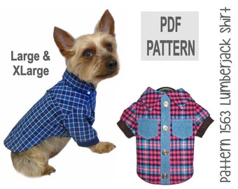 Lumberjack Dog Shirt Sewing Pattern 1563 - Small Dog Clothes Patterns - Flannel Dog Shirt - Dog Clothing - Pet Shirts - Pet Gifts - Lg & XLg