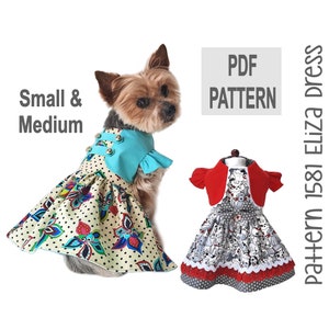 Eliza Dog Dress Sewing Pattern 1581 | Size Small - Medium | DIY Dog Clothes Pattern PDF | Dog Dress Pattern with Bolero Vest & Ruffle Skirt