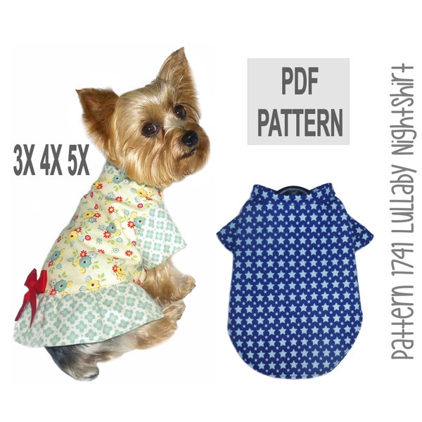 Dog Pajamas Sewing Pattern 1741 - Pet Dog PJs - Dog Clothes Patterns - Dog Flannel Shirts - Dog Nightgowns - Dog Flannel Pajamas - 3X 4X 5X