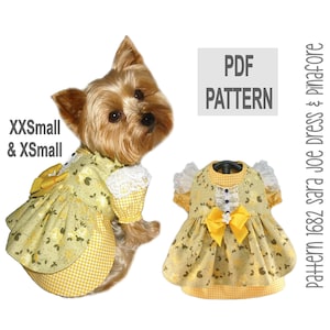 Dog Dress PDF Sewing Pattern 1682 | XXSmall - XSmall | Small Dog Pinafore & Dress Set | Yorkie Chihuahua Dog Dress Pattern with Lace and Bow