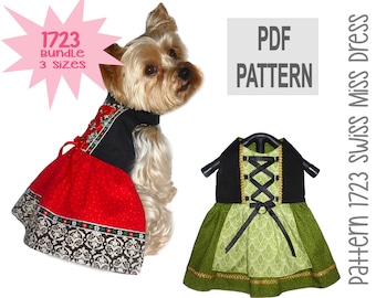 Swiss Miss Dog Dress Sewing Pattern 1723 - Bavarian Dog Costume - Octoberfest Dog - Designer Dog Clothes - Dog Apparel - Bundle 3 Sizes