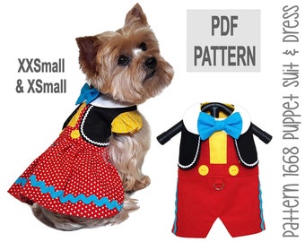 Puppet Dog Dress and Dog Suit Sewing Pattern 1668 - Dog Costume Patterns - Dog Clothes Sewing Patterns - Pet Clothes Patterns - XXSm & XSm