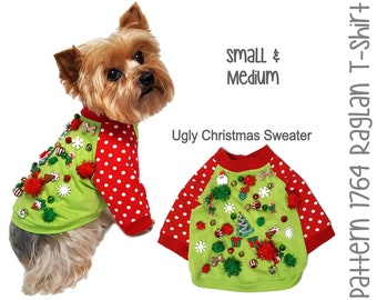 Dog Tee Shirt Sewing Pattern 1764 - Dog T Shirts - Dog Sweatshirts - Dog Sweaters - Ugly Christmas Dog Sweaters - Cat Sweaters - Sm & Med