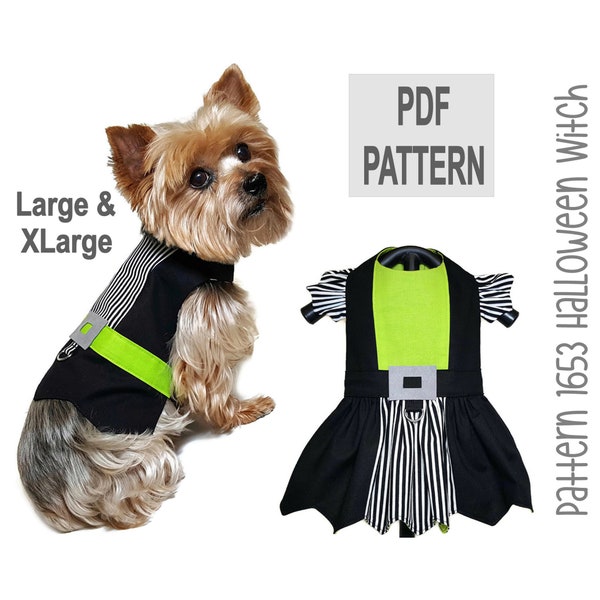 Witch Dog Dress and Dog Vest Sewing Pattern 1653 - Dog Halloween Costume Patterns - Dog Clothes Patterns - Pet Costume Patterns - Lg & XLg