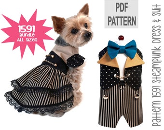 Steampunk Dog Dress Suit Sewing Pattern 1591 - Victorian Dog - Dog Clothes Patterns - Dog Harness - Pet and Dog Apparel - Bundle All Sizes