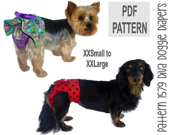 Dog Diaper Sewing Pattern 1579 PDF | XXSm-XXLg | DIY Female Dog Diaper with Skirt or No Skirt | For Dogs in Heat, Incontinence, or Travel