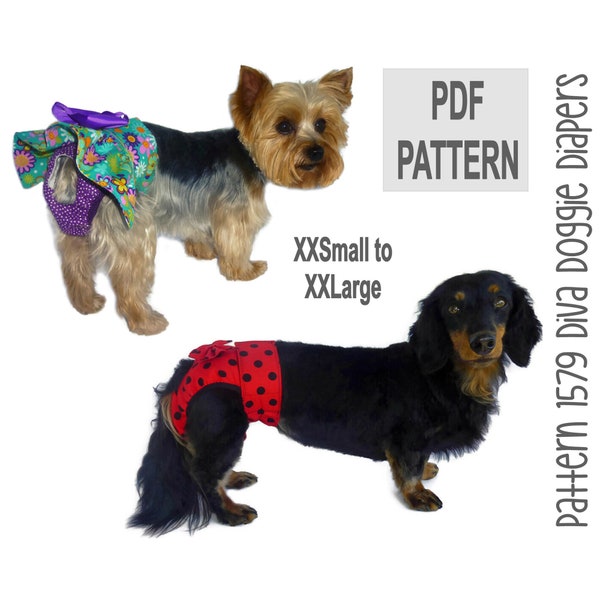 Dog Diaper Sewing Pattern 1579 - Dog Diapers - Puppy Diapers - Pet Diaper - Dog Panties - Dog Potty Training - Ruffled Diaper - XXSm to XXLg