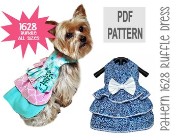 Ruffle Dog Dress Sewing Pattern 1628 - Dog Clothes Pattern - Dog Dresses - Dog Harness - Dog Clothing - Small Dog Clothes - Bundle All Sizes