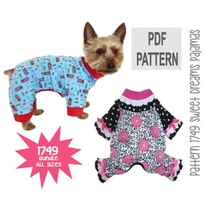 Sweet Dreams Dog Pajamas PDF Sewing Pattern 1749 | Bundle All Sizes | One Piece Dog Pajamas | Unisex Dog PJs | DIY Dog Pajama Sewing Pattern