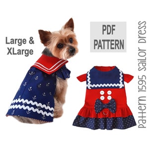 Sailor Dog Dress Sewing Pattern 1595 | Large - XLarge | DIY Nautical Ruffled or Jumper Style Dog Dress Sewing Pattern | PDF Instant Download