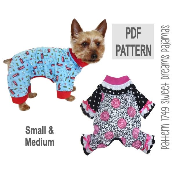 Sweet Dreams Dog Pajamas Sewing Pattern Sm/Med – PDF Full Body Sleepwear for Pets