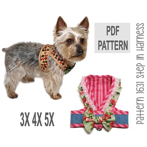 Step In hondentuig naaipatroon 1631 | 3X 4X 5X | PDF patroon huisdier-, honden- en kattentuig | Optionele ruche en strik | Veilige dubbele D-ringen