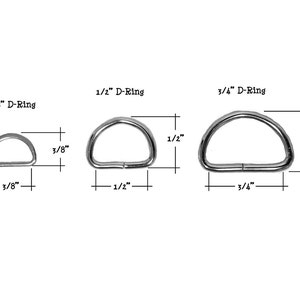 D-Rings - Set of 10 - Nickel Plated - 14 gauge - 3/8" and 1/2" and 3/4" - dog leash D-Rings - dog clothes D-Rings - per 10 D-Rings