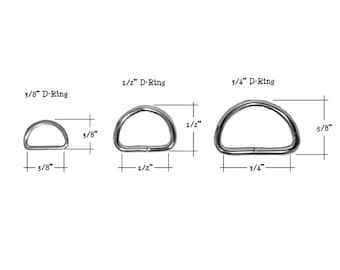 D-Rings - Set of 10 - Nickel Plated - 14 gauge - 3/8" and 1/2" and 3/4" - dog leash D-Rings - dog clothes D-Rings - per 10 D-Rings