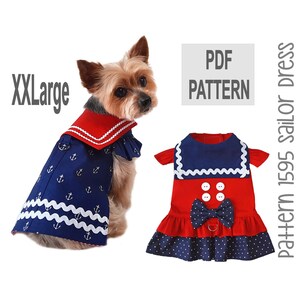 Sailor Dog Dress Sewing Pattern 1595 | XXLarge | Cute Nautical Ruffled or Jumper Style DIY Dog Dress Sewing Pattern | PDF Instant Download