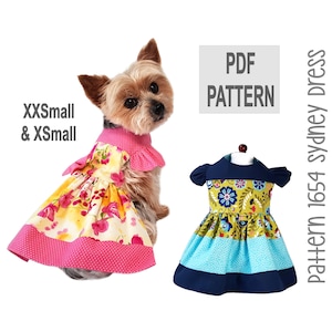 Sydney Dog Dress Pattern 1654 | XXSmall & XSmall | Ruffle Shoulder DIY Dog Dress | Spring Pet Clothes | Girl Dog Harness PDF Sewing Pattern