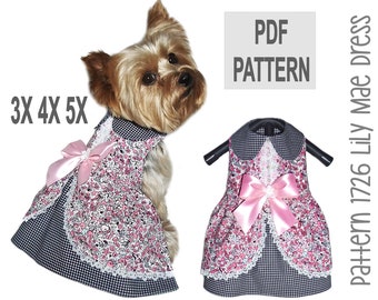 Lily Mae Dog Dress Sewing Pattern 1726 - Dog Dresses - Dog Clothes - Dog Harness Patterns - Dog Outfits - Dog Apparel - Dog Lover - 3X 4X 5X