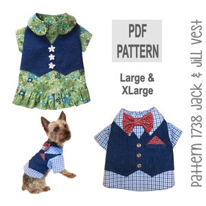 Jack & Jill Dog Shirt Sewing Pattern 1738 | Large - XLarge | PDF Dog Clothes Pattern | Cute Ruffle and Bow Tie Charm | Holiday Dog Outfit