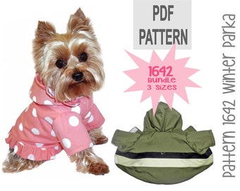 Winter Dog Coat Sewing Pattern 1642 - Dog Clothes PDF Patterns - Dog Coats - Dog Jackets - Pet Coats - Designer Dog Clothes - Bundle 3 Sizes