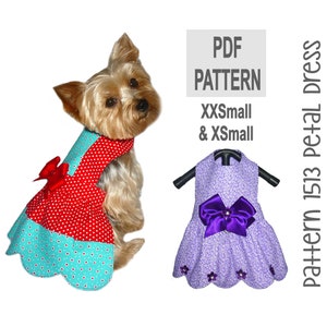 Petal Dog Kleid Schnittmuster 1513 | XSm & XSm | Ausgebogter Saum Hundekleid | Hundegeschirr | Kleine bis mittlere Hunde | PDF Sofortdownload