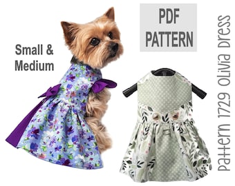 Olivia Dog Dress Sewing Pattern 1729 - Pet Dog Cat Dresses - Small Pet Dog and Cat Clothes Patterns - Pet Dog and Cat Harnesses - Sm & Med