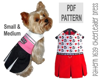 Dog Cheerleader Dress Sewing Pattern 1639 - Dog and Pet Clothes Patterns - Dog NFL Football Sports Clothes - Dog and Cat Costumes - Sm & Med