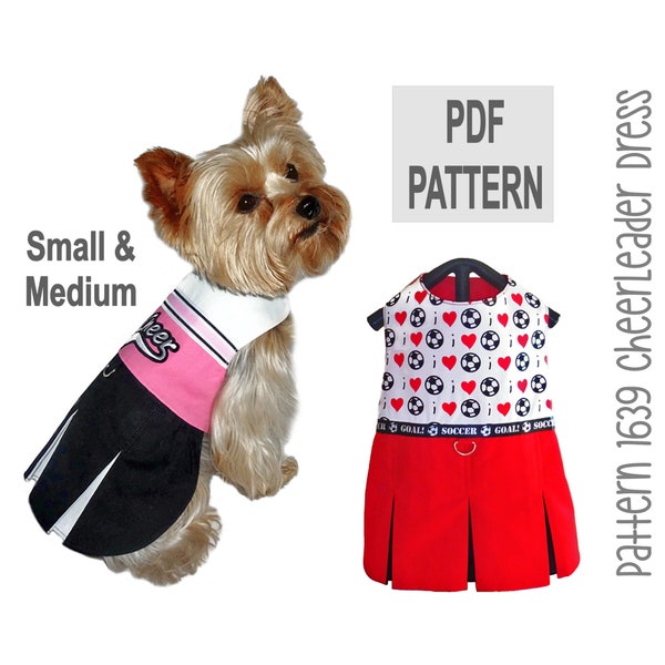 Dog Cheerleader Dress Sewing Pattern 1639 - Dog and Pet Clothes Patterns - Dog NFL Football Sports Clothes - Dog and Cat Costumes - Sm & Med