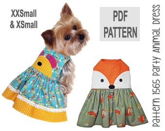 Party Animal Dog Dress Sewing Pattern 1565 - Fox Face Dog Dress - Dog Clothes Patterns - Dog Harness Dress - Dog Costume - Pets - XXSm & XSm