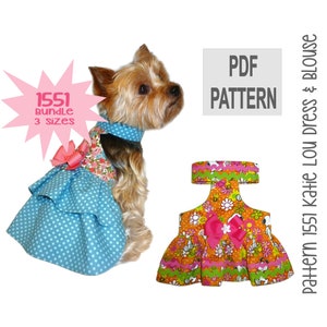 Kati Lou Dog Dress Pattern 1551 | Bundle 3 Sizes | Ruffle Dog Dress & Blouse | DIY Small Dog Clothes | Pet Clothing PDF | Instant Download