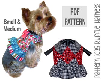 Ruffle Dog Harness Sewing Pattern 1635 - Dog Clothes Patterns - Small Dog Shirts - Dog Vests - Pet Clothes Patterns - Pet Harness - Sm & Med