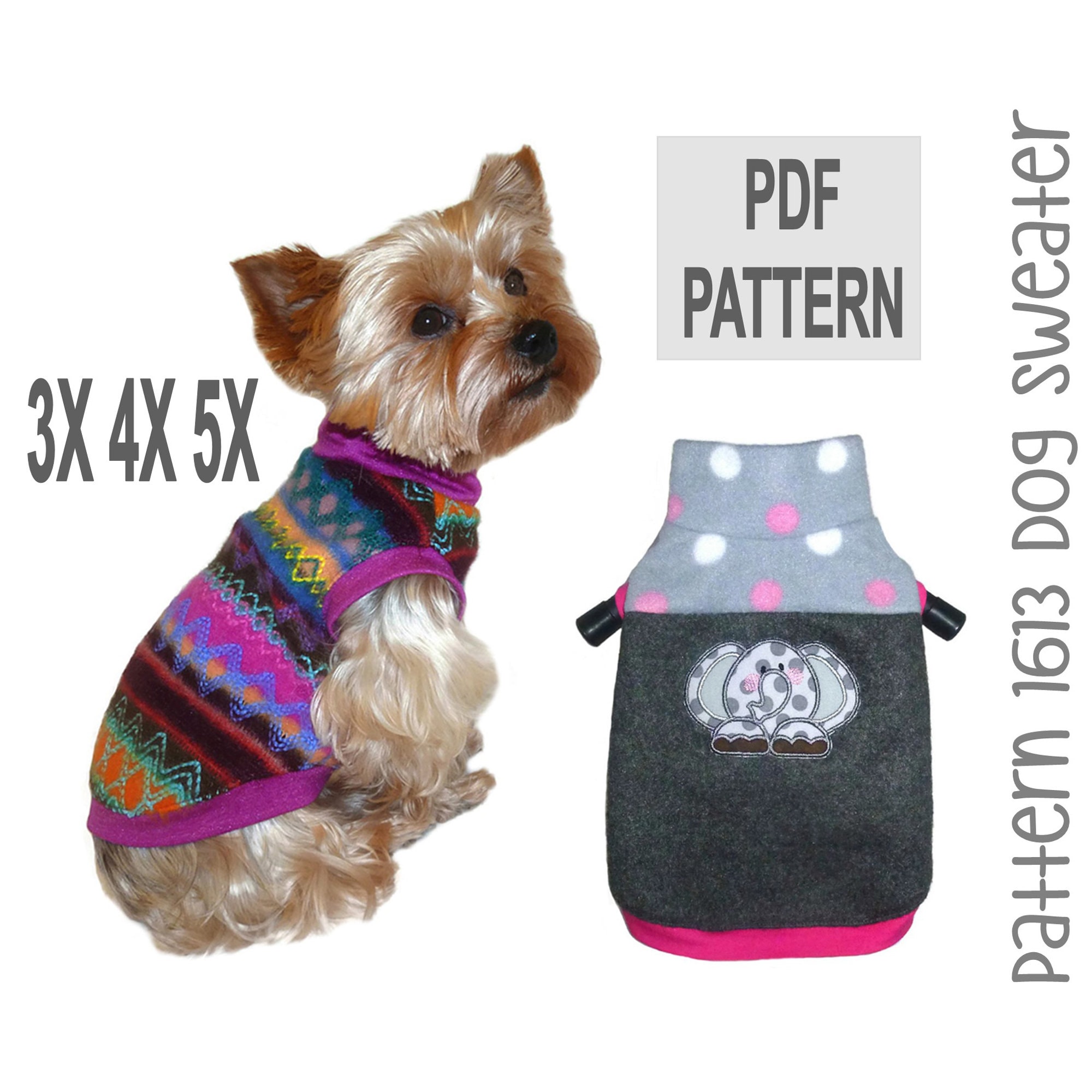 Dog Sweater Sewing Pattern 3X4X5X  PDF DIY Winter Outfit in Knit or Fleece  - Etsy Israel