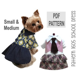 Back to School Dog Dress Sewing Pattern 1605 - Small Pet Dog and Cat Clothes Patterns - Pet Dog and Cat Dresses - Pet Harnesses - Sm & Med