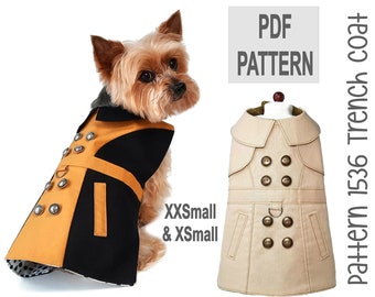 Dog Trench Coat Sewing Pattern 1536 - Pet Dog and Cat Clothes - Pet Dog Cat Jacket - Winter Pet Dog Cat Coats - Dog Cat Harness - XXSm & XSm